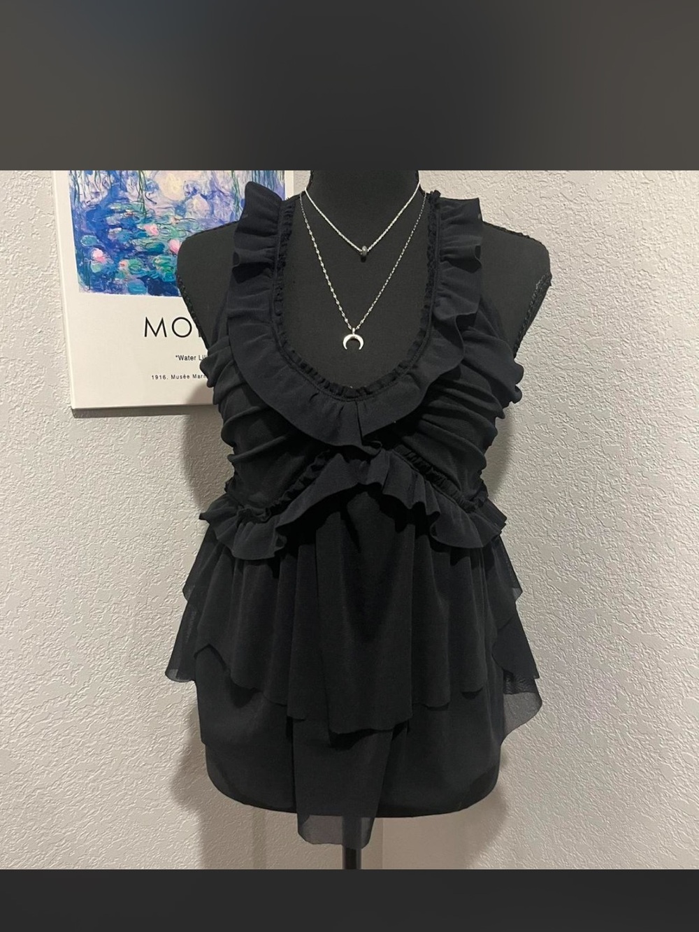 Deletta Black Ruffled Babydoll Tank top